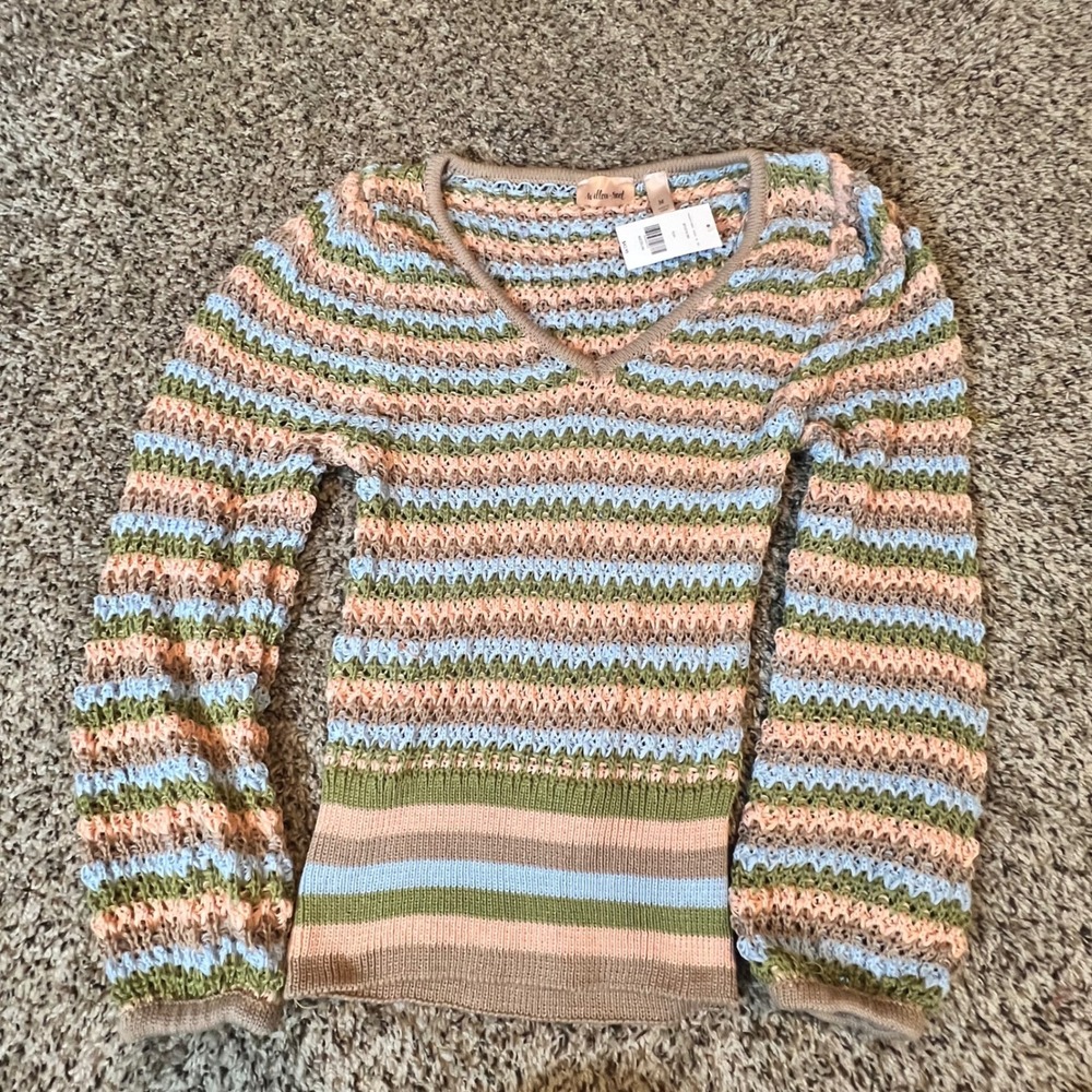 Willow + Root Womens Multicolor Striped Open Knit V-Neck Sweater BT1373CBK NEW M